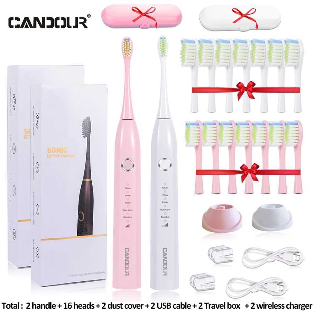 CANDOUR 5166 Sonic Electric Toothbrush Adult Timer Brush USB Rechargeable Electric Tooth Brushes with 8pc Replacement Brush Head C251121