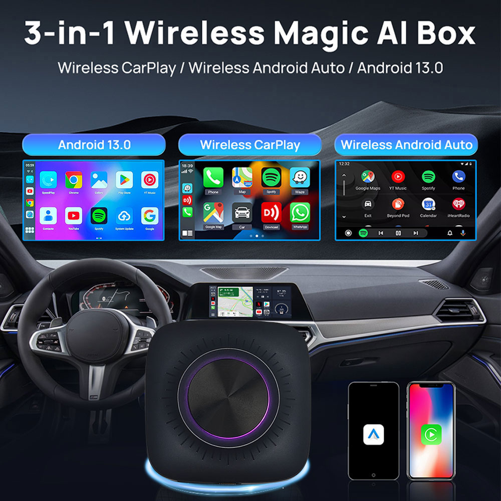 Kowankit KBOX LED 8gb 128gb Magic Carplay Box Wireless Carplay Adapter Qualcomm 6225 Chipset 4g Sim GPS Google Play Car Ai Box