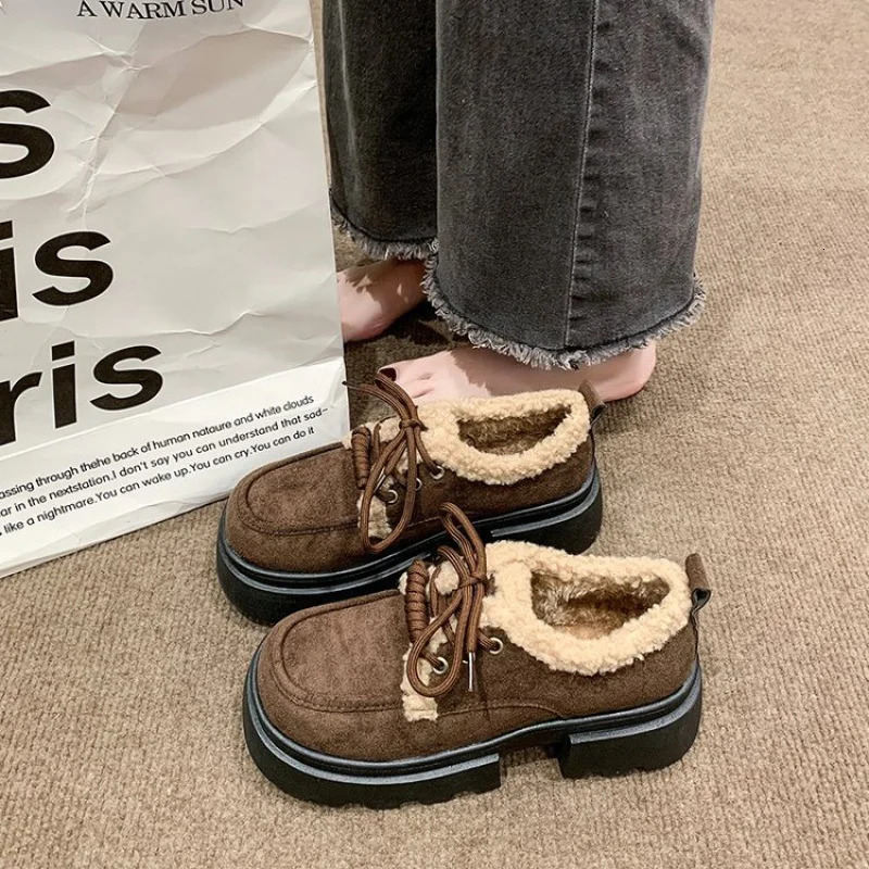 Winter Womens Furry Loafer Shoes Warm Plush Lined Slipon Flat Boots Casual Fur Ankle Booties 251121