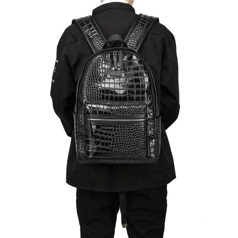 Fashion Backpack Men Alligator PU Leather Backpacks for Laptop Bags Large Capacity Travel Student Schoolbag 251111