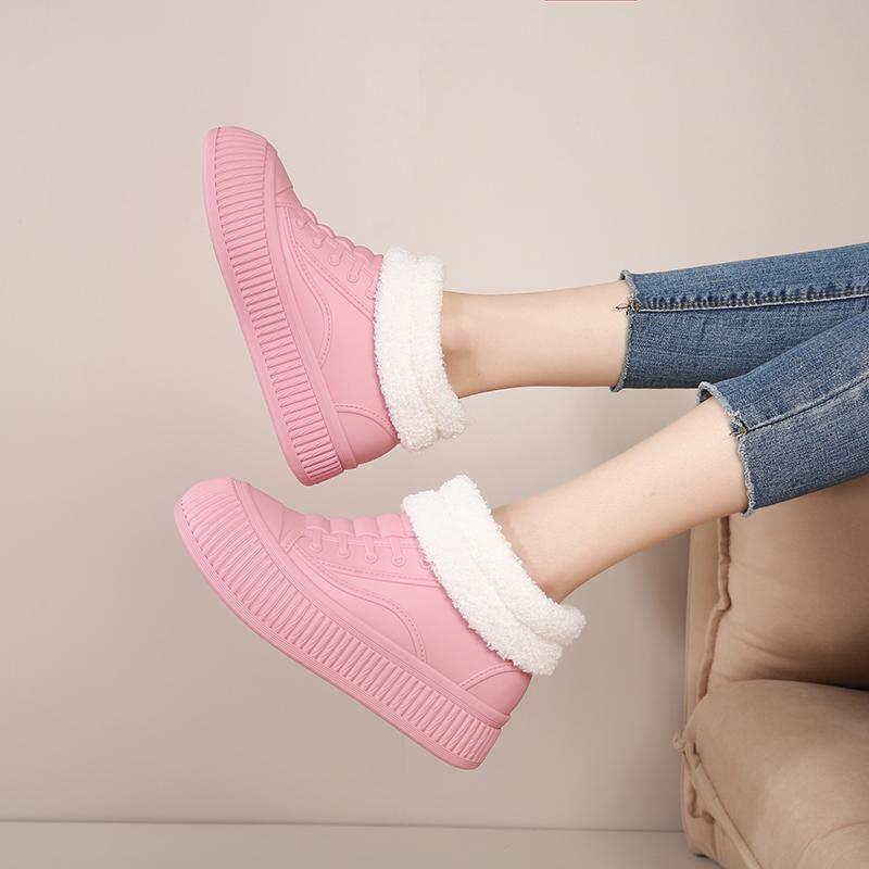 womens fashion rain boots womens thicksole heightboosting shoes womens versatile campingstyle winter boots fleecelined warm casual waterproof shoes