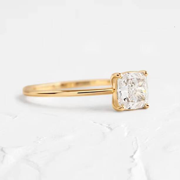 Fine Jewelry 14K Yellow Gold Plated Cushion Cut VVS Moissanite Wedding Ring 925 Sterling Silver 1Ct Moissanite Engagement Ring