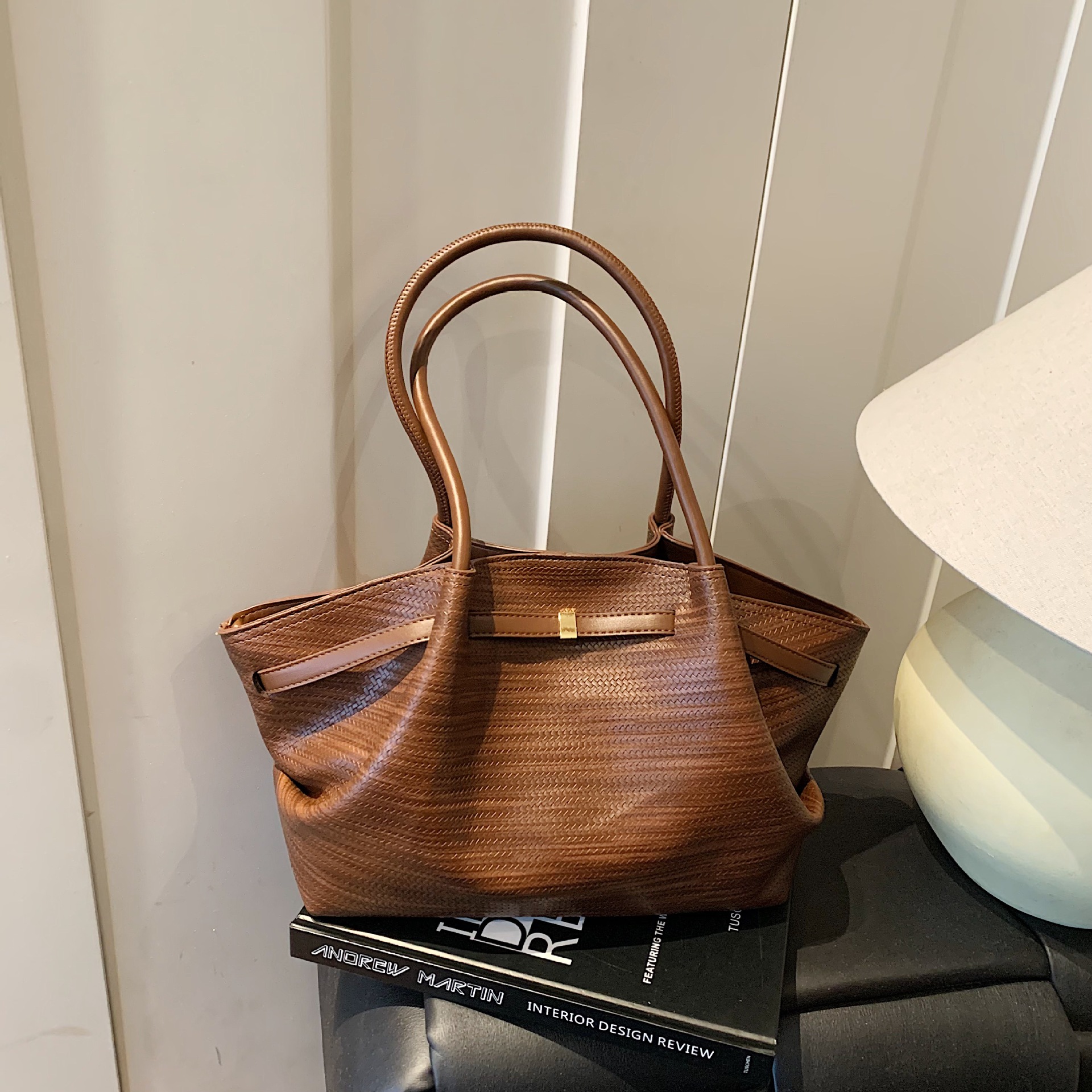 Large capacity vintage Demelier tote bag fashion pleated wing bag shoulder bag casual commuter foreign style bag