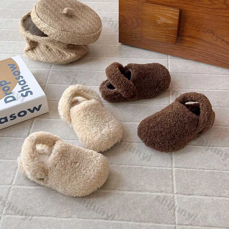 Winter Childrens Slippers 2025 New Warm Plush Comfortable Anti Slip Cotton Shoes Lamb Wool Girls Casual Shoes Toddler SandalsW251121
