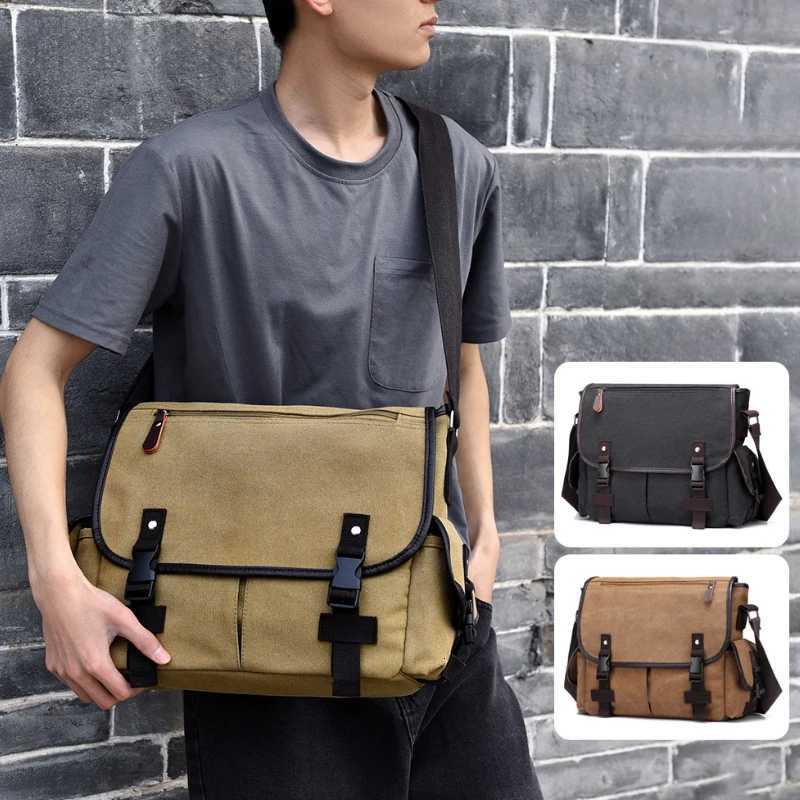 Fashion style canvas crossbody bag large capacity shoder bag mti pocket mailman bag briefcase Y251121