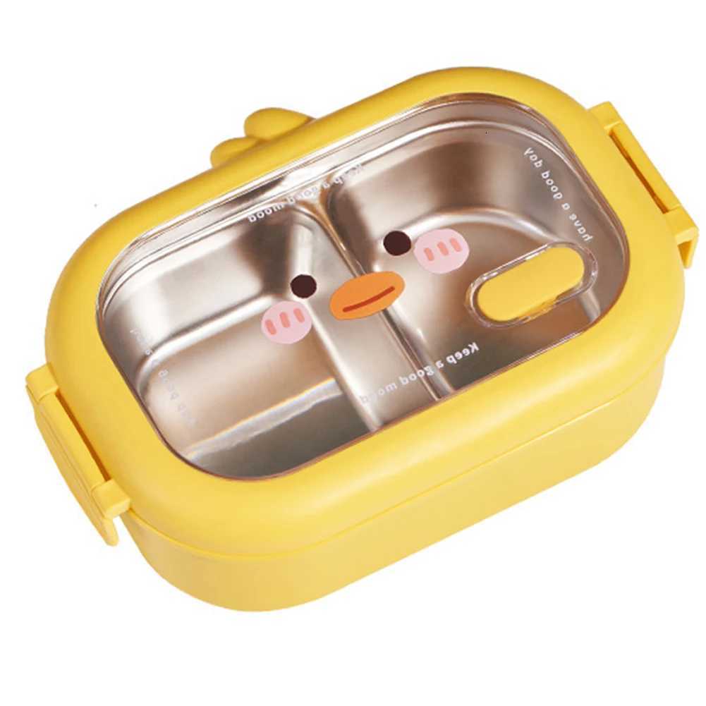 Stainless Steel Kids School Kawaii Bento Box 2 Cells Compartment Meal Box Double Side Clip for Primary Student/Office WorkerM251121