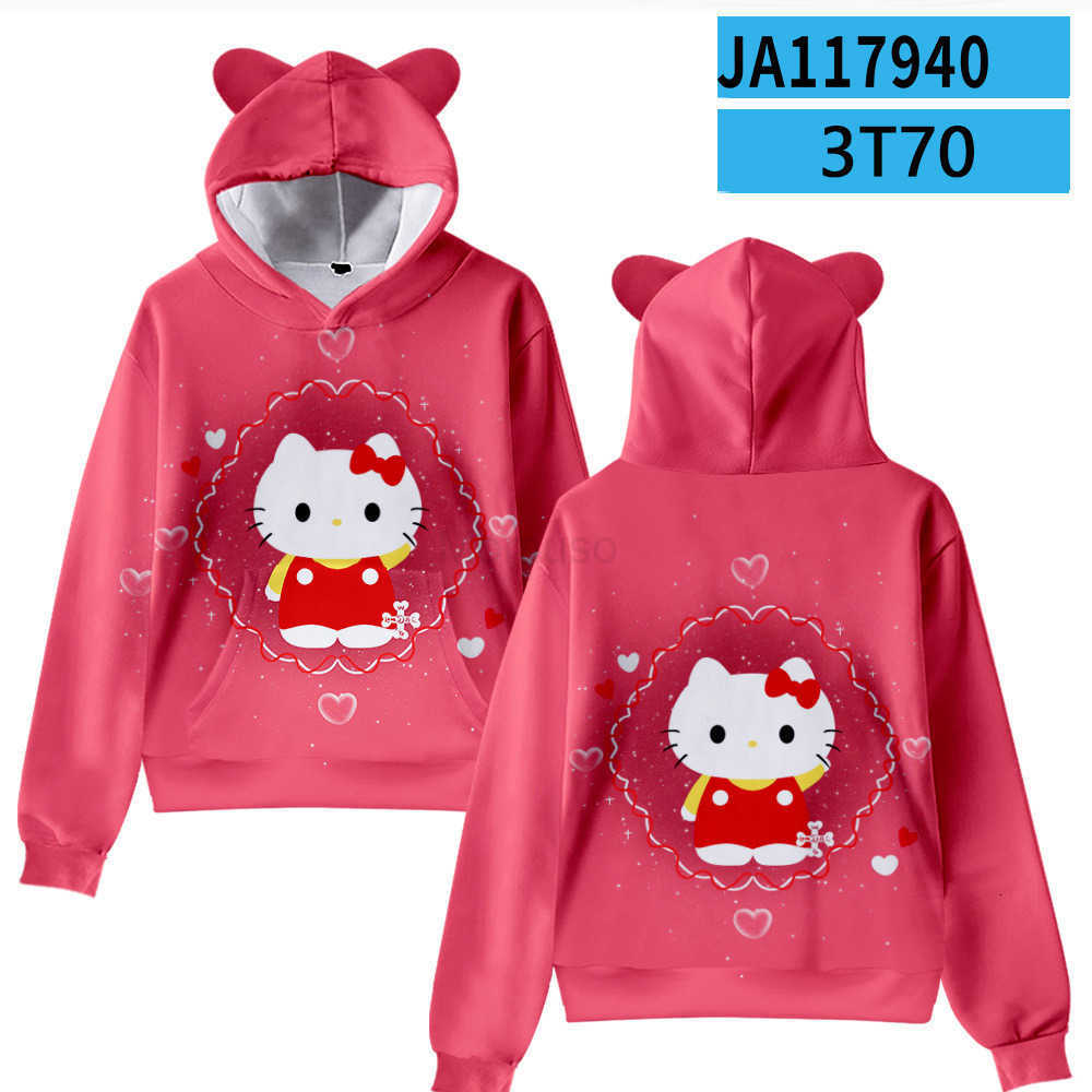 Sanrio 3D New Hello Kitty Cartoon Cute Kitty Cat Hoodie with Cat Ears for Adults and Children H251121