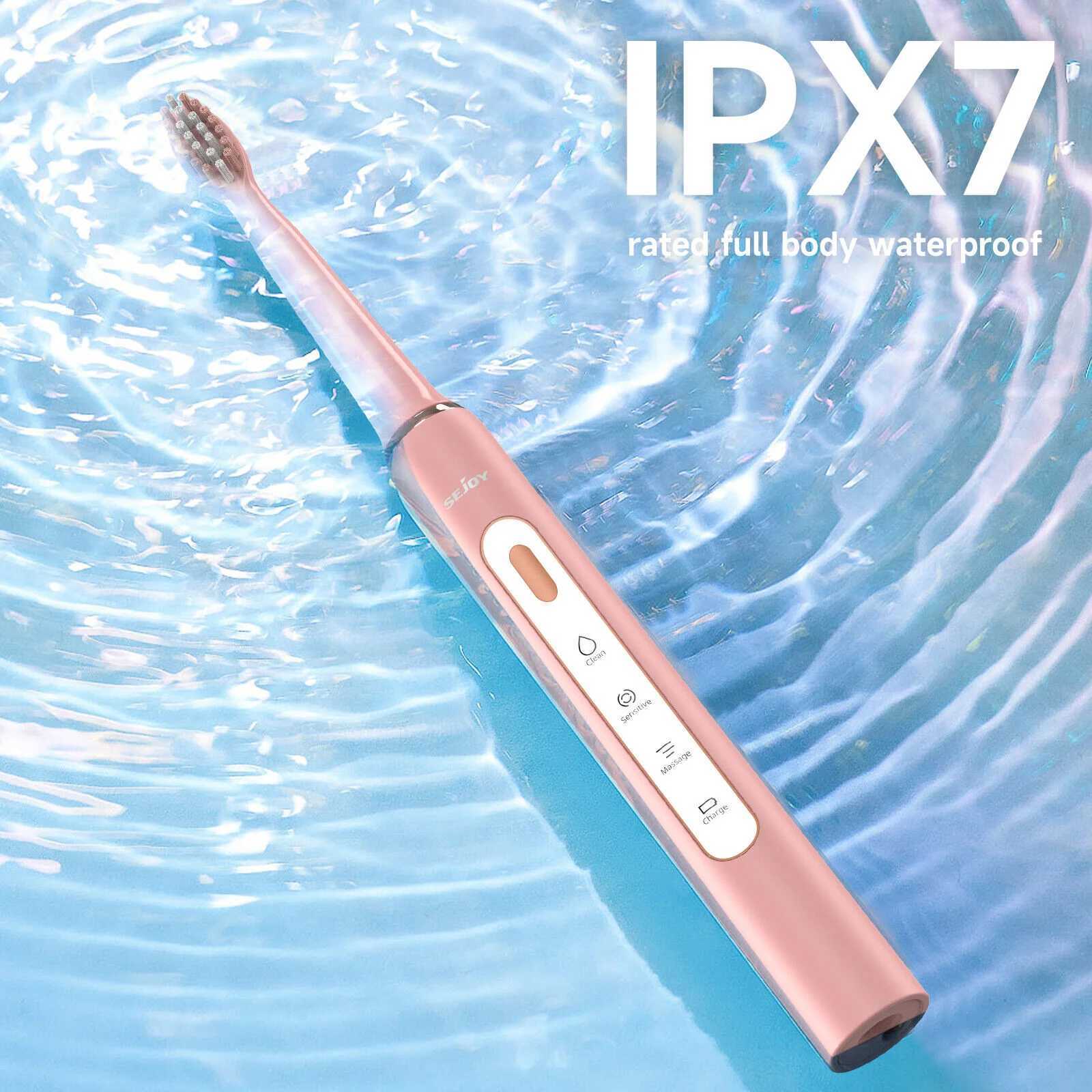 SEJOY Electric Sonic Toothbrush USB Charge Rechargeable Waterproof Electronic Tooth Brushes 7pcs Replacement Heads Adult C251121