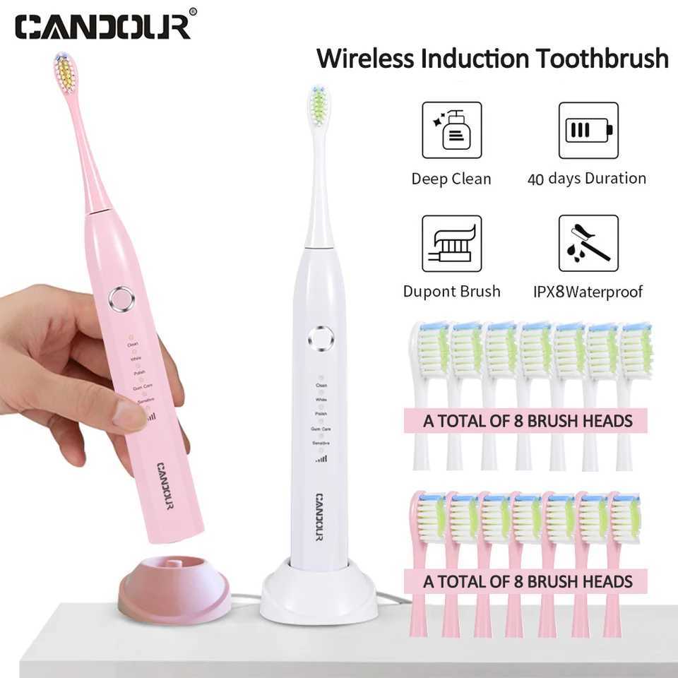 CANDOUR 5166 Sonic Electric Toothbrush Adult Timer Brush USB Rechargeable Electric Tooth Brushes with 8pc Replacement Brush Head C251121