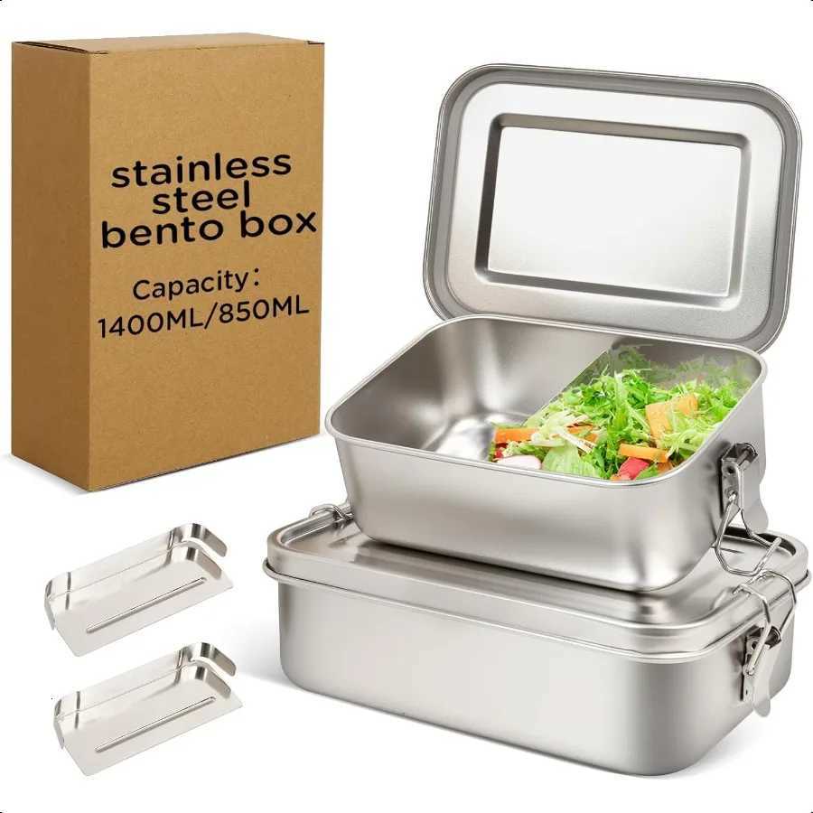 304 Stainl Steel Lunch Box and Food Containers with Lids 2 Pack 1400 850ml LeakProof Adjustable Compartment Metal Bento Box forM251121