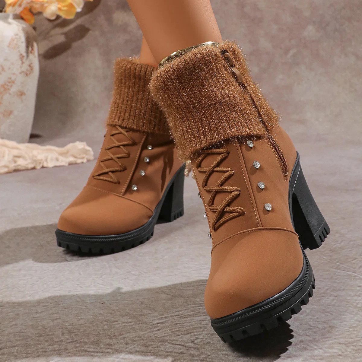 Women Boots Winter ner High Heels Shoes for Short Plush Platform Ankle Elegant Botas Mujer 251121