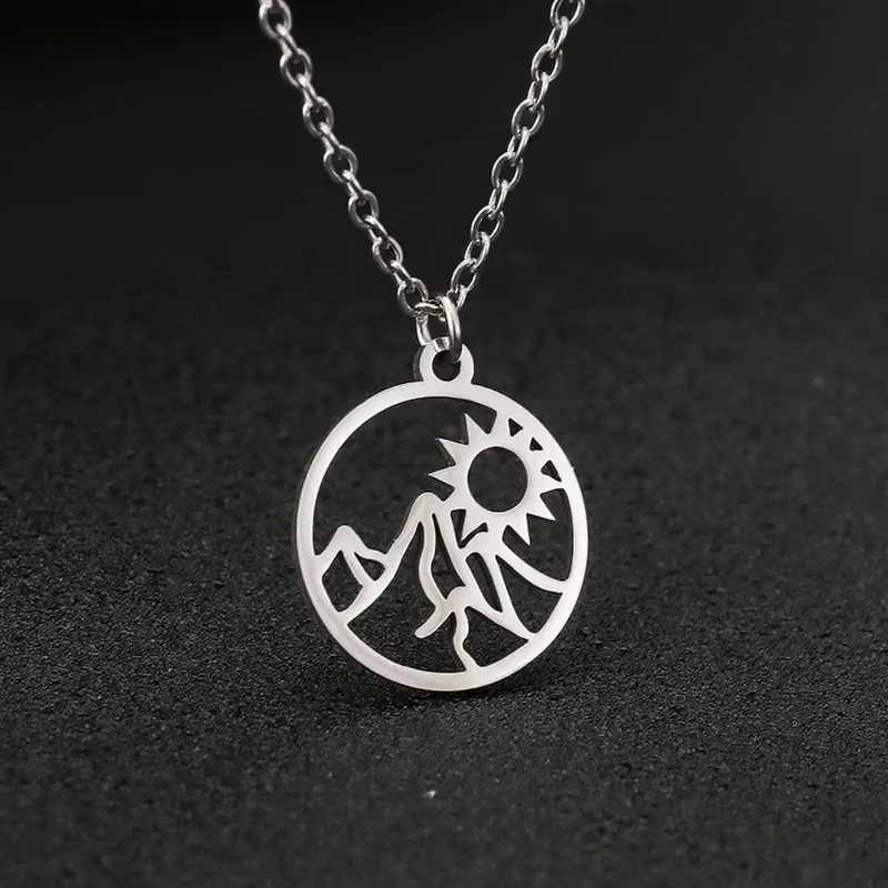 Stainless Steel Necklace Mountain Sun Sunset Pendant Necklace For Women Choker Necklaces Fashion Jewelry Party Friends GiftsXJ251121