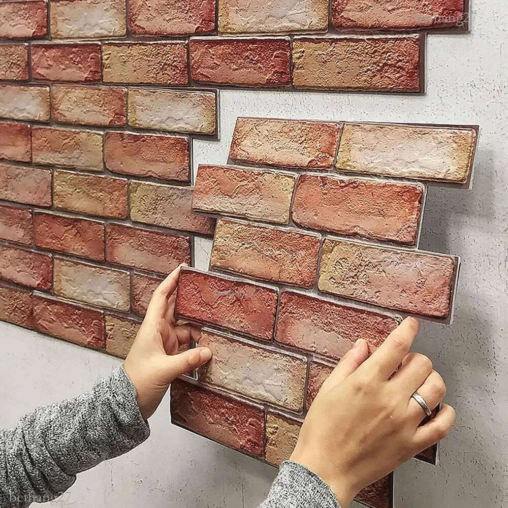 10Pcs Self Adhesive Waterproof 3D Wall Panels Peel and Stick Tile Brick Wallpaper Retro Sticker for Bathroom Fireplace 240725