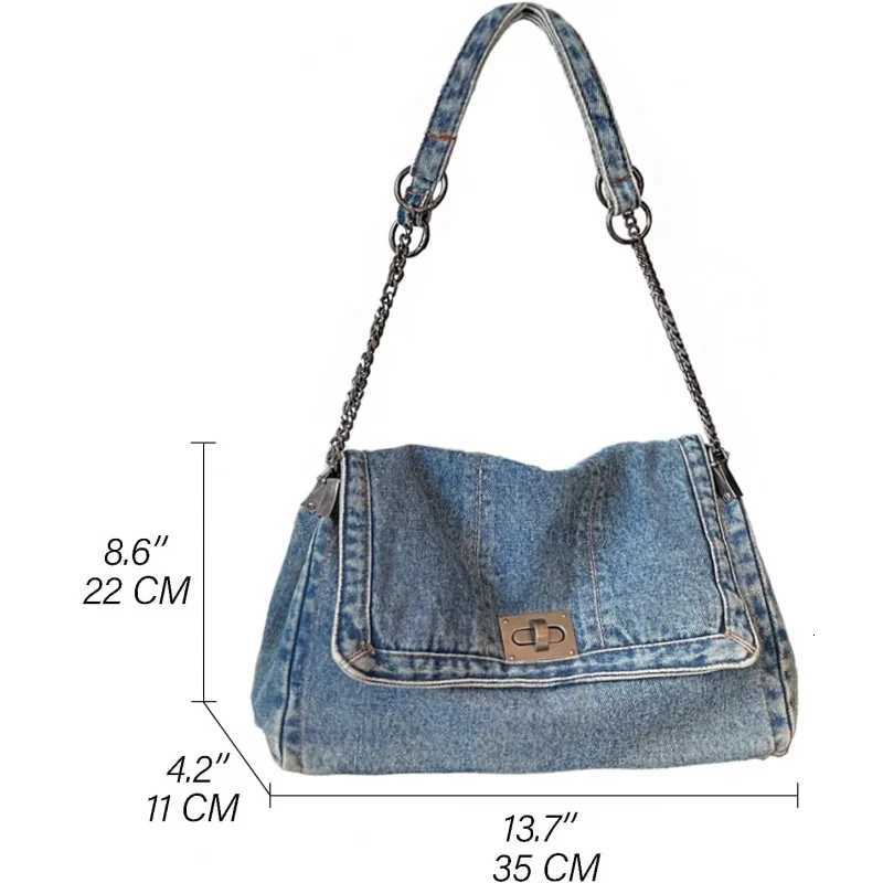 Wens Denim Shoder Bag Denim Tote Bag Adjustable Chain Shoder Strap Crossbody Bag Fi Wallet Handbag Y251121