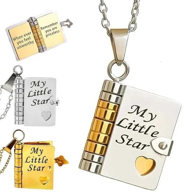 Openable Daughter Book Necklace Stainless Steel Gold Color Message Mini Book Pendant Necklace with Pages of Engraved InformationXJ251121