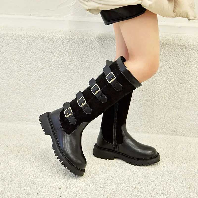 Children High Boots for Girls 2024 Autumn Winter New Fashion and Comfortable British Style Casual Versatile Trendy Leather ShoesW251121