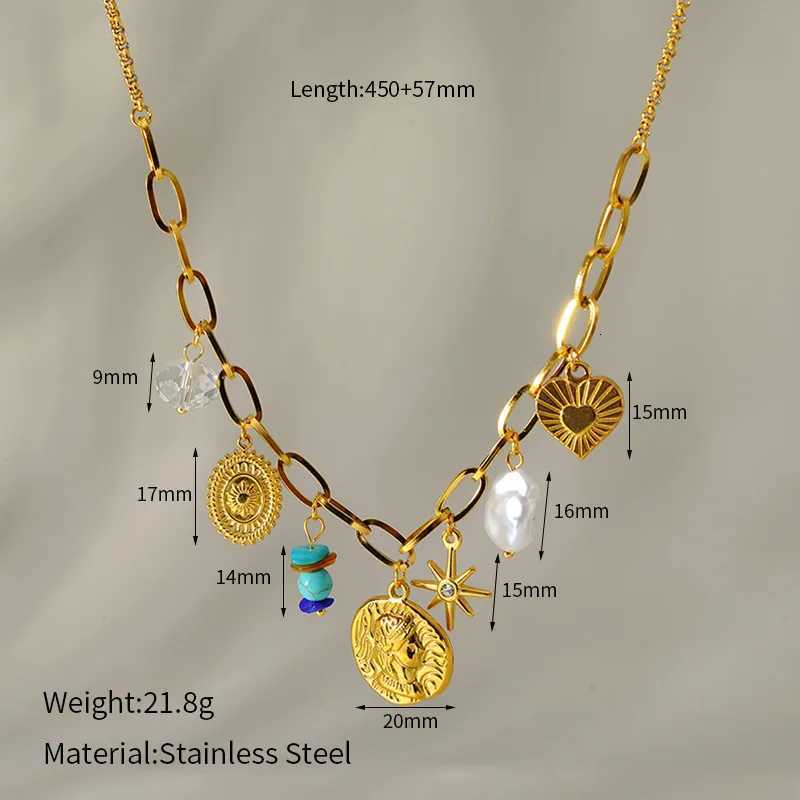 EILIECK 316L Stainless Steel Sun Heart Flower Pendant Necklace 18K Gold Plated Accessories Charm Handmade Jewelry For Women GirlXJ251121