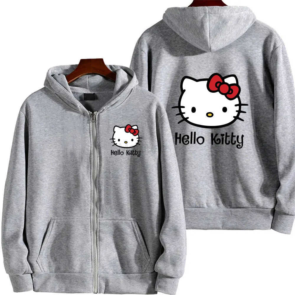 Sanrio Womens Zipper Hoodie Autumn Winter New Cute Kawaii Kitty Pattern Sweatshirt H251121
