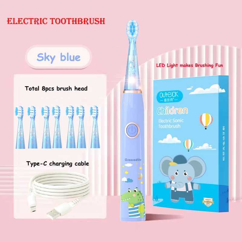Kids Cartoon Colorful LED Light Sonic Children Electric Toothbrush IPX7 Waterproof 2 mins Smart Timer Rechargeable Toothbrush C251121