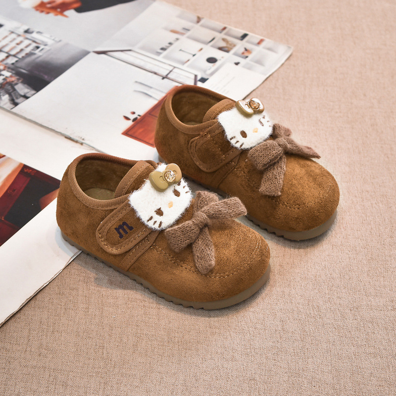 New designer leather shoes, double cotton velvet children's shoes, winter new cartoon baby, little girl fashion princess shoes