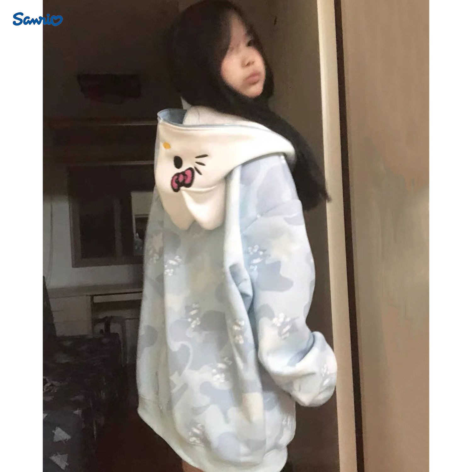 Sanrio Imitation Cotton Milk Silk Autumn Winter College Style Cardigan Zipper Hooded Sweatshirt Women Long Sleeve Loose Coat H251121