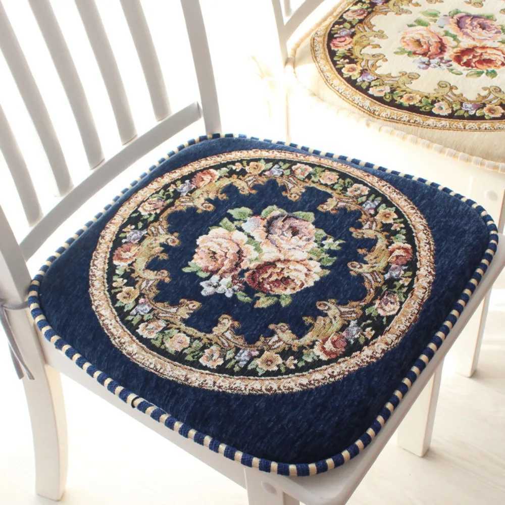 Vintage Chenille Dining Chair Cushion Detachable Non-slip Floral Chair Mat Soft with Straps Jacquard Seat Cushion C251121