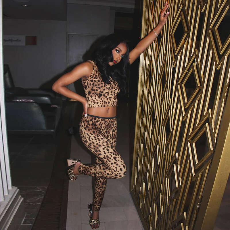 hoodie Women's Wear Spring Women's New Fashion Leopard Print Sleeveless Tank Top Tight Pants Two Piece Set jacket