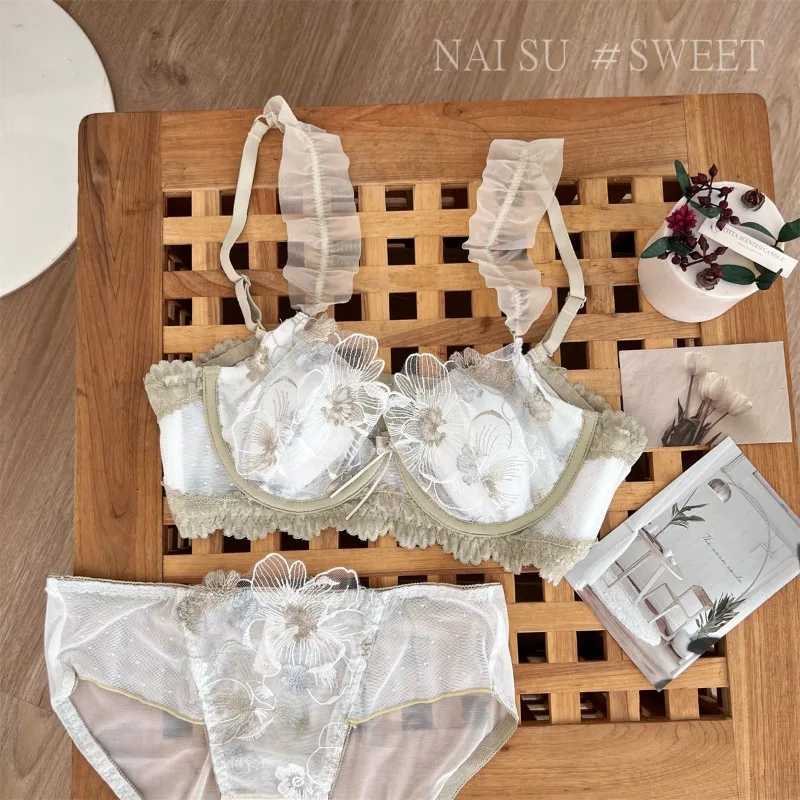 Sexy Anime Minimizer Bra Large Bust Rabbit Ear Cup French Lace Bralette Ultra Thin Retro Wirefree port Comfort Set S-XL TushyXJ251106
