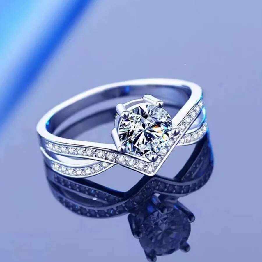 Sterg Sier Moissanite Dia Crown Ring Women's High Fashion Proposal Anniversary Birthday Gift for Mother