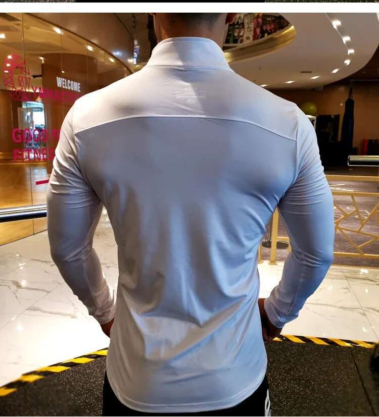 2025--Quick Dry Running Long Sleeve Compression Shirts Gym T-Shirt Fiess Sport Zipper Shirt Men Rashgard