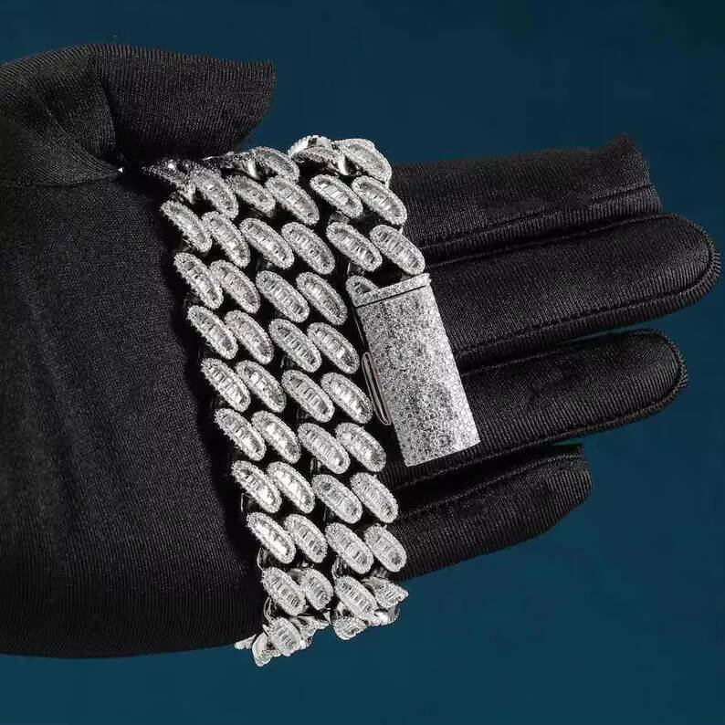 15mm Fully Iced Out 925 Sterling Silver Gold Plated Shiny Charm Jewelry Diamond Mens Necklace VVS Moissanite Cuban Link Chain