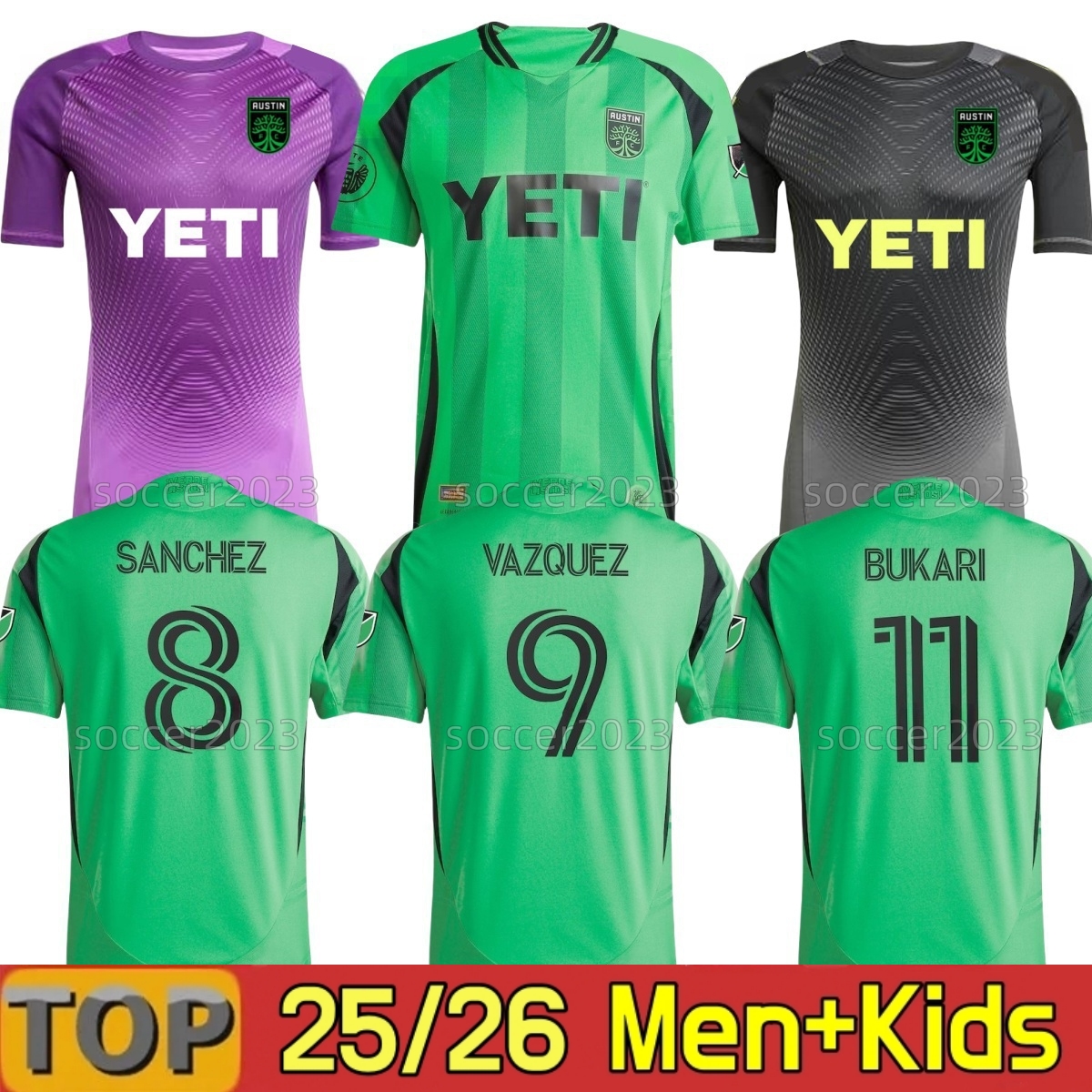 2025 Austin FC Soccer Jerseys VAZQUEZ PEREIRA WOLFF GALLAGHER DESLER BUKARI OBRIAN UZUNI ILIE RUBIO 25 26 goalkeeper Purple Grey football shirt Fans men kids kit
