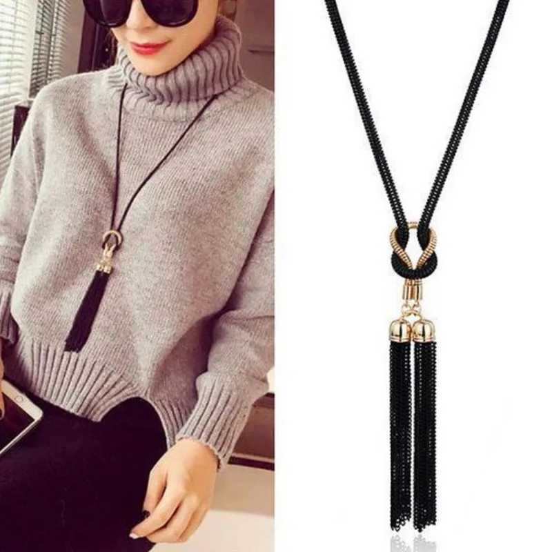 New Arrival Female Pendant Necklace Tassel Long Winter Sweater Chain Necklace Women Necklaces Black Jewelry Wholesale GiftXJ251121