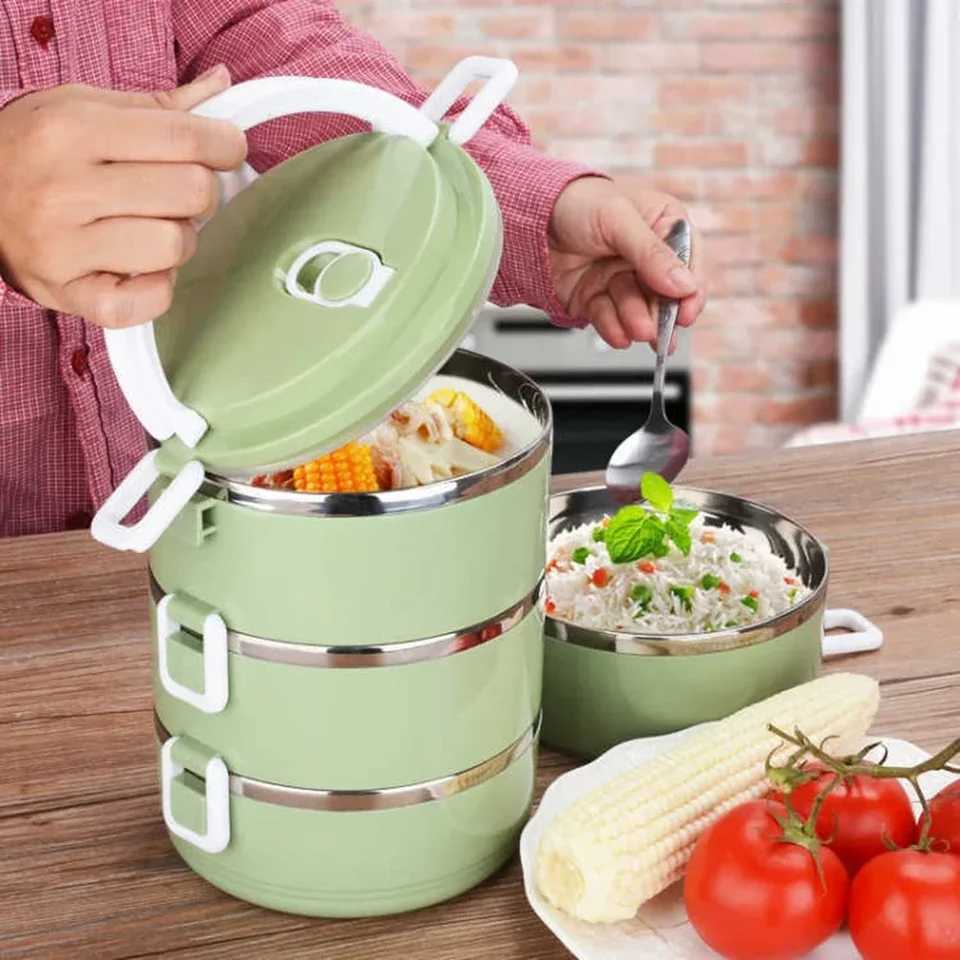 Stainless Steel Lunch Box Multi-Layer Insulation Lunch Box Thermal Food Container Blue Green Bento Box Leak-proof ContainerM251121