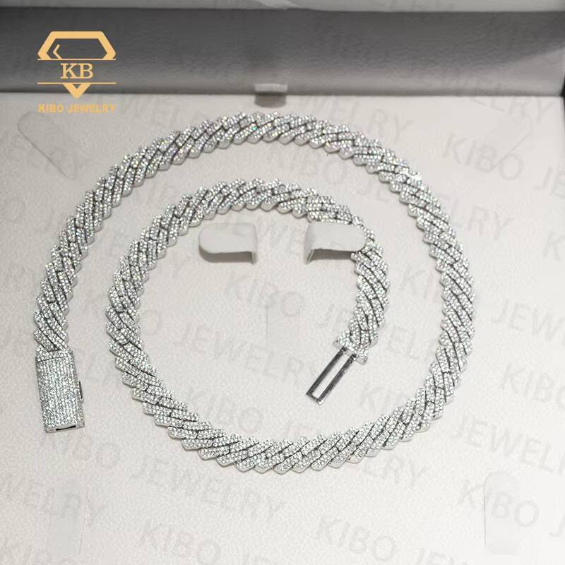 Hip Hop Jewelry Rock 10MM 12MM S925 Silver Iced Out Bracelet Round Cut VVS Moissanite Hiphop Diamond Cuban Link Chain