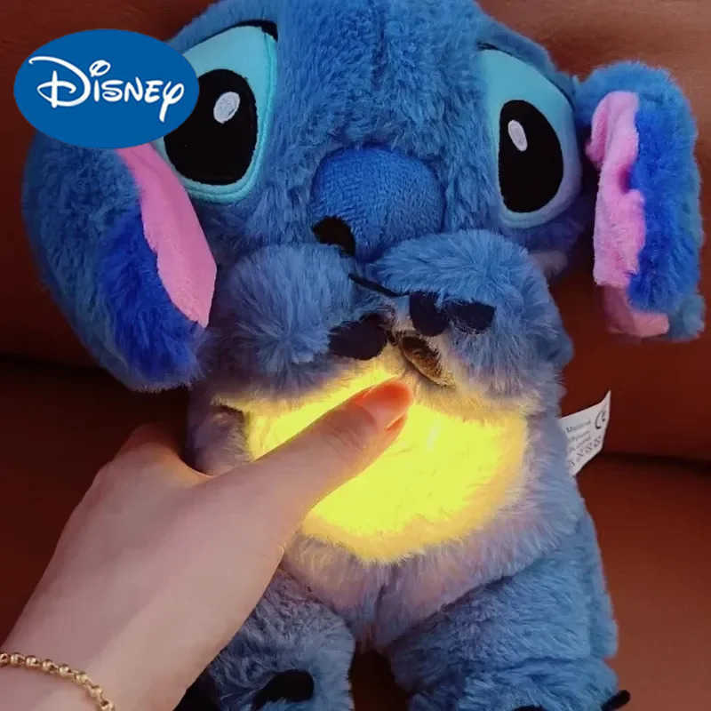 Disney 28cm Disney Stitch Anime Plush Doll With Lighting Music Airbag Kawaii Appease Toy Baby To Soothe Sleep Peluche For Kids Gift W20250421