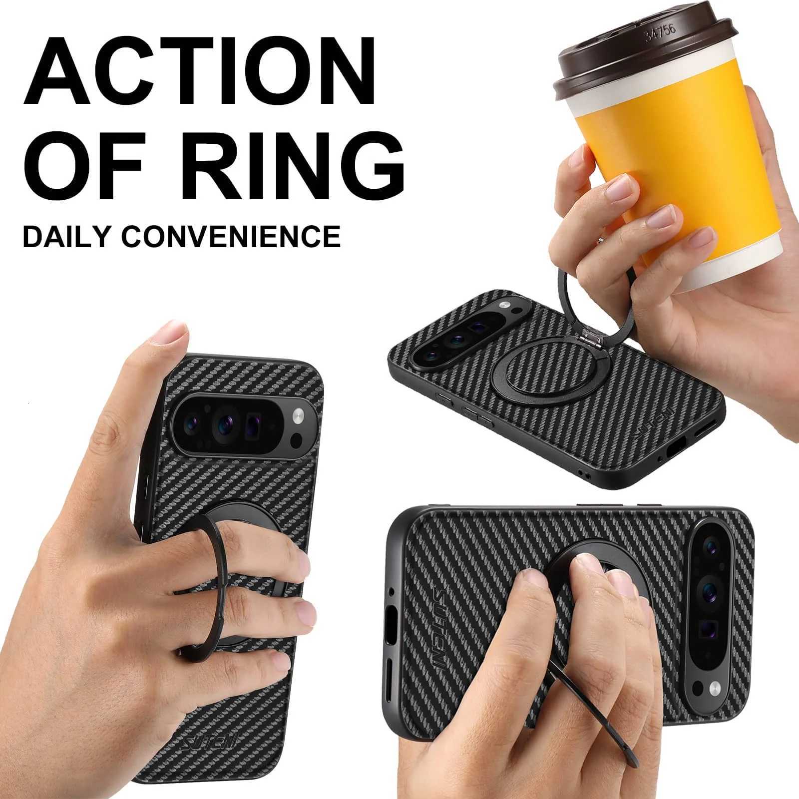 For Google Pixel 9 Pro XL Pixel 9 8 7 6 Pro 8A 7A 6A Carbon Fiber CaseCompatible with Magnetic Built in Kickstand Phone CoverW251121