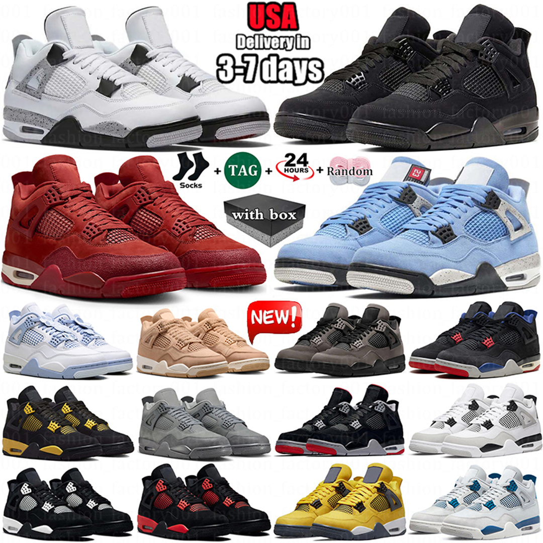 With box Mens 4 Basketball Shoes Military Black Cat 4s White Cement Sneaker Pine Green Seafoam Oreo Red Thunder University Blue Sail Designer Men Women Trainers Sport