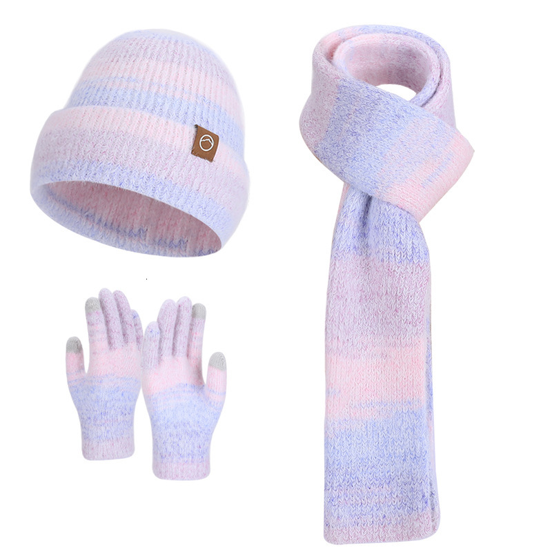 Hat Designer Scarf Gloves Three-Piece Set for Women Winter Ear Protection Pullover Knitted Hat Outdoor Windproof Cold-Proof Warm Knitted Hat free ship