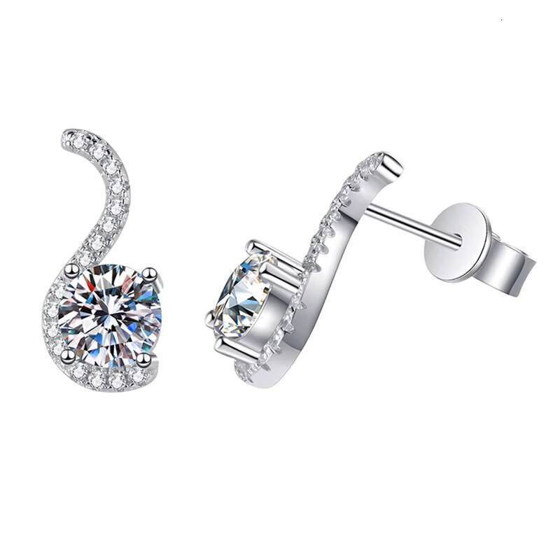 Personalized S925 Sterling Silver Musical Note S-shaped VVS D Color 1CT Round Moissanite Stud Earrings for Women Gift