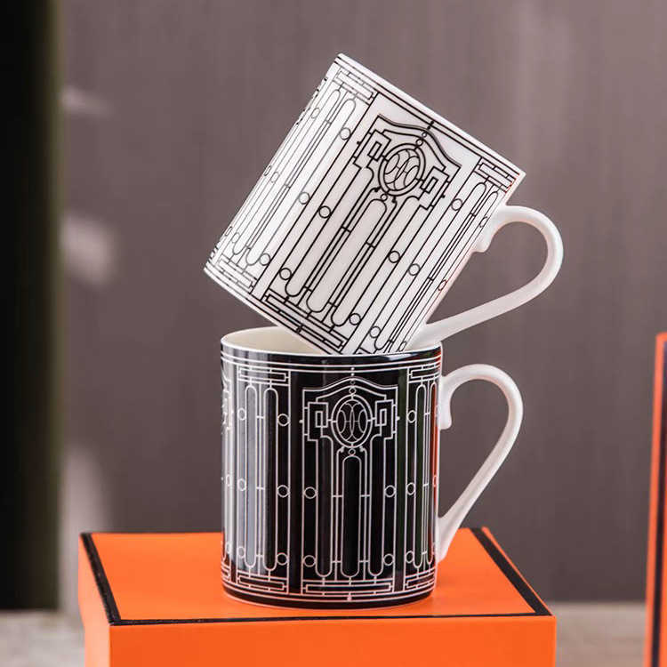 European style minimalist mug milk cup breakfast cup mosaic ceramic high-end exquisite bone china home gift box S25421