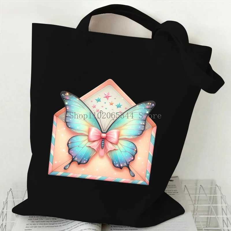 Beautiful Butterfly Print Handbags Women Fashion Aesthetics Tote Travel Foldable Storage Beach Canvas Watercolor Shoulder BagsT251121