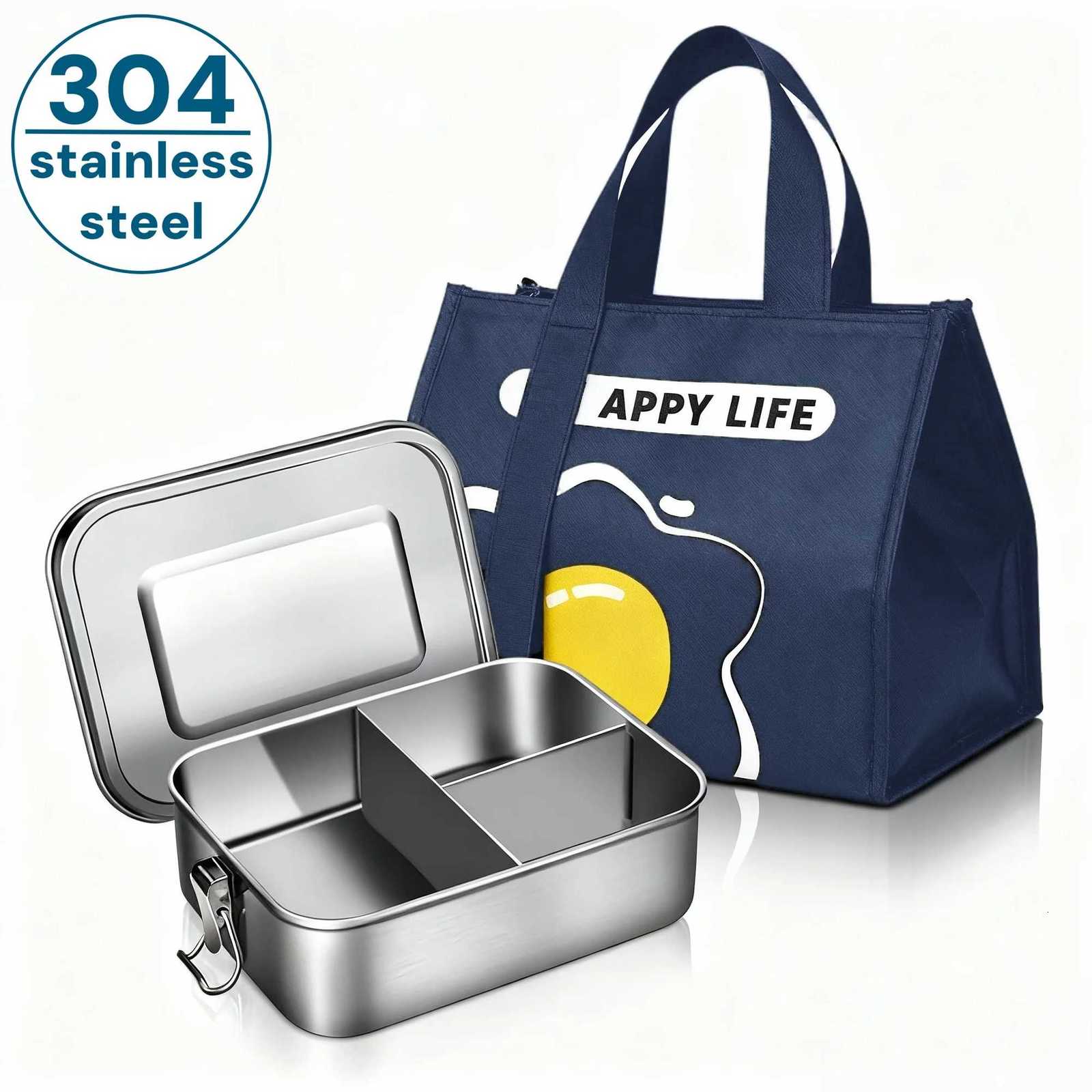 304 Stainless Steel Bento Box Double Layer Compartment Student Lunch Box Leak Proof American Style Airtight Food ContainerM251121