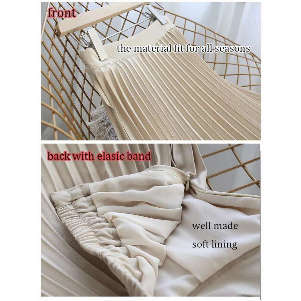 Brand Designer Women Spring Autumn Elegant Chic Solid Pleated Skirt High Waist Fashion With Elastic Female C-035