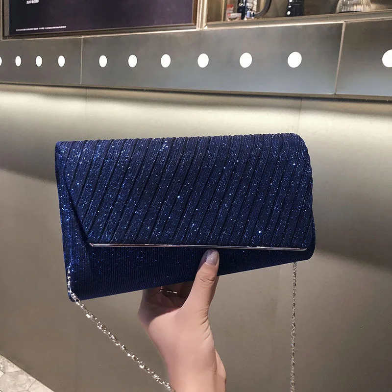 Women Clutch Evening Bag Sequin Female Wedding Purse Party Handbag Black Blue Chain Shoulder 251121