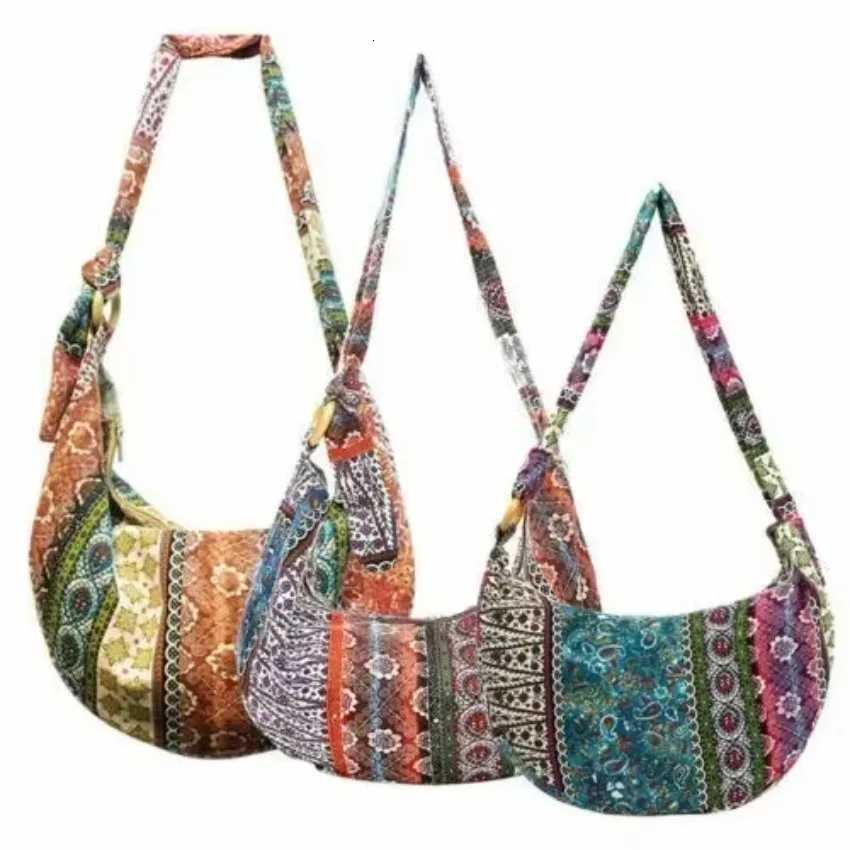 1 Pcs Women Shoulder Bag Crossbody Bags Bohemian Style Printed Linen Cotton Cloth Bag Adjustable Long Strap Pretty Women PackageT251121