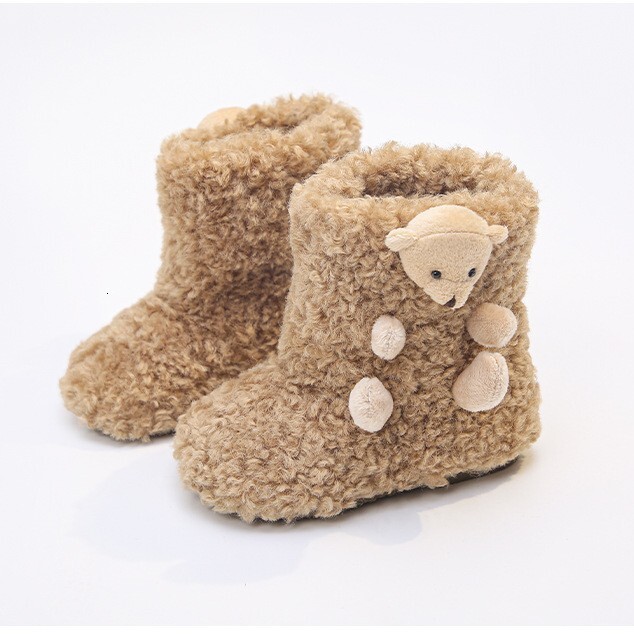 New designer shoes Children s Furry Boots Autumn Winter New Girls Cute Bear Cotton Boots Warm Snow Boots Soft Sole Fleece Short Boots