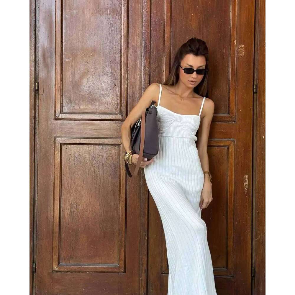 Women Streetwear Black Sweater Elegant Sleeveless Yellow Knitted Pleated Long Dress Female High Waist Sling Party Dresses