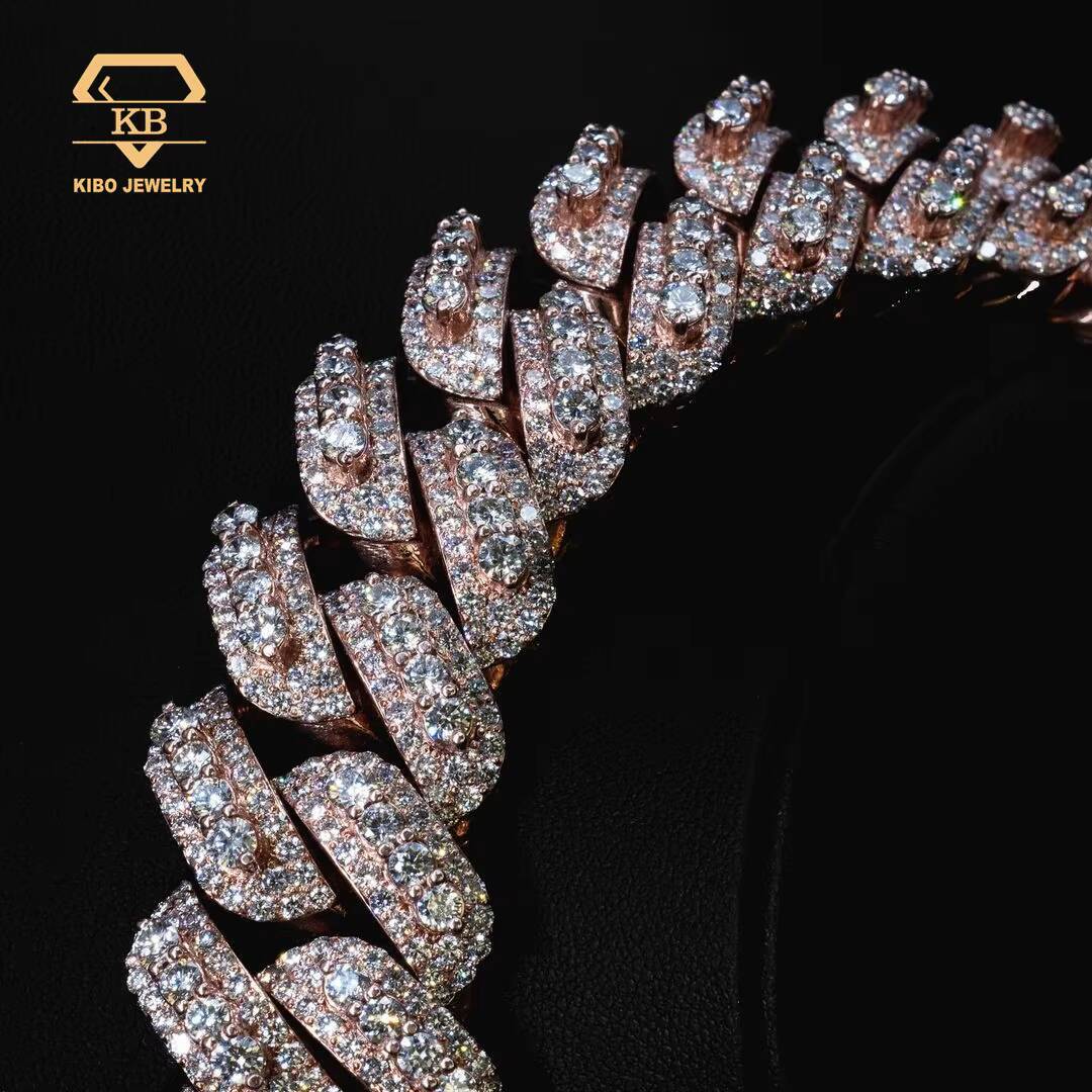 22mm 24mm Big Size 925 Sterling Silver Rose Gold VVS Raised Pointer Chain Cuban Link Chain Moissanite