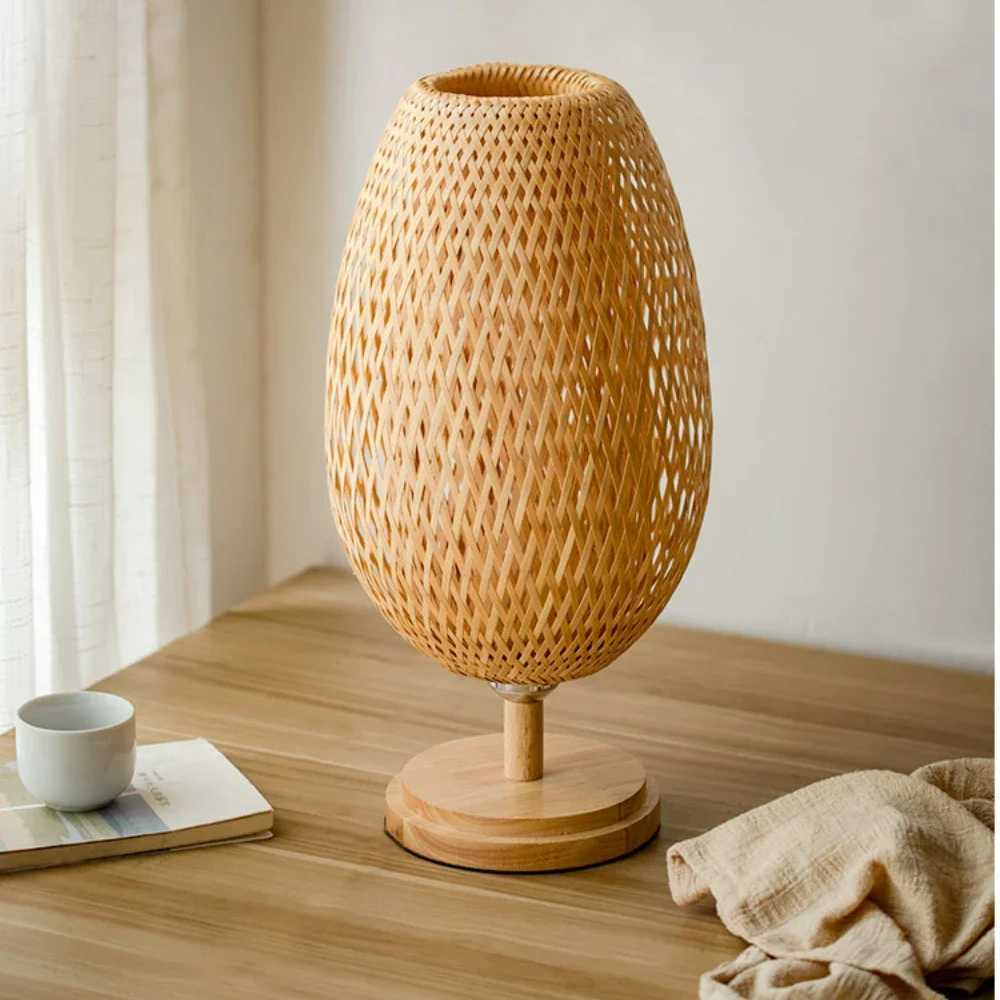 Bamboo Weaving Table Lamp Creative Handmade Rattan Bedroom Restaurant Bedside Desk Lights Chinese Pastoral Retro Table Light C251121